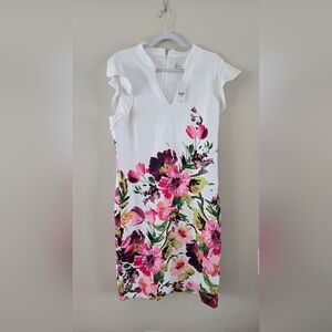 New York And Company White Floral Flutter Sleeve Dress Sz XL NWT